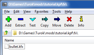 screenshot of Turok/mods/tutorial.kpf, which contains fx/bullet.kfx